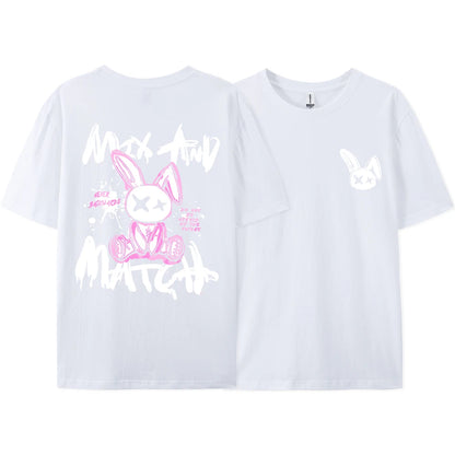 Pink Ragdoll Rabbit Harajuku Print T-Shirt Men Loose Oversize  Clothing Hip Hop Casual Short Sleeve S-XXXL Cotton T-Shirt Couple