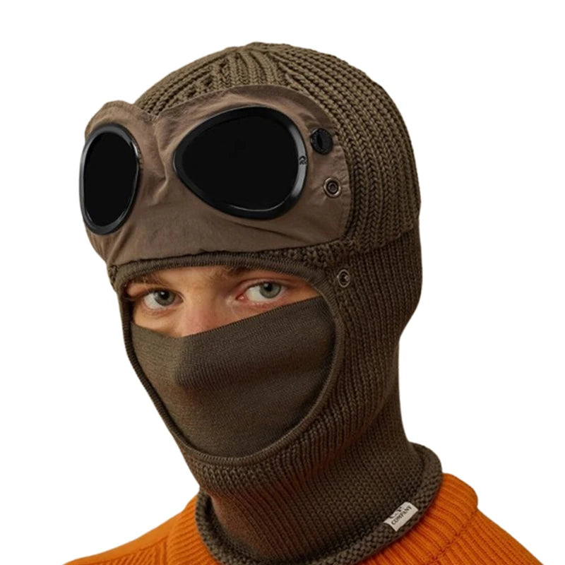 Neue Trendige Herbst Winter Warme Mützen Neue Pilotenbrille Herren Damen Ohrenschutz Plus Fahrrad Vollgesichtsbedeckung Warme Strickmützen