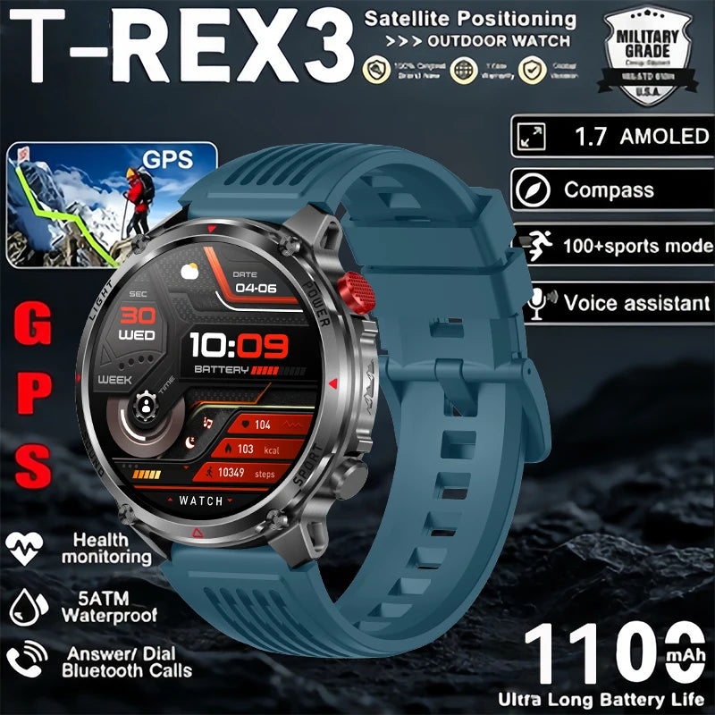 2026 New Military Outdoor Smart Watch Men GPS Compass Altimeter 5ATM Waterproof 1100mAh Battery Bluetooth Call Tactical Sports