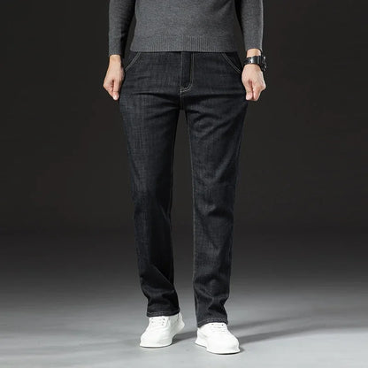 Men Jeans Winter Lamb Fluff Denim Straight Pants Thicken Big Size Jean High Waist Stretch Jeansy Fleece Lined Warm Slim Vaqueros