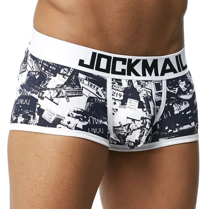 JOCKMAIL Marken Herren-Slips, atmungsaktive Boxershorts, Baumwolle, Herrenunterwäsche, U-förmiger Beutel, sexy Unterhose, bedruckte Blätter, Homewear-Shorts