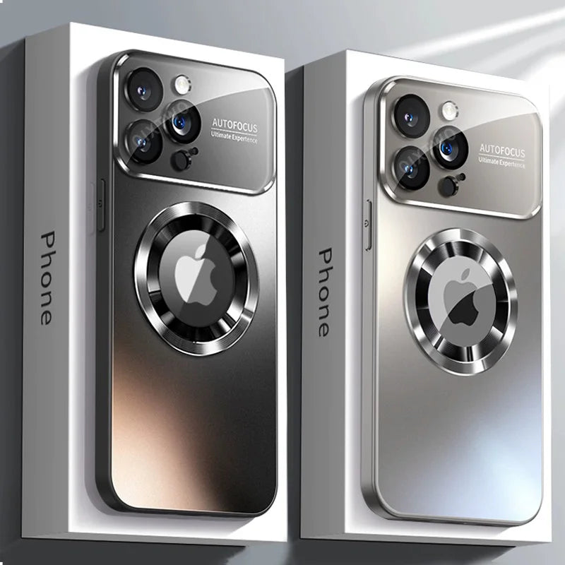 Luxury Glass Camera For Magesafe Magnetic Wireless Charge Case For iPhone 11 12 13 14 15 16 17 Pro Max Air Plus Shockproof Cover