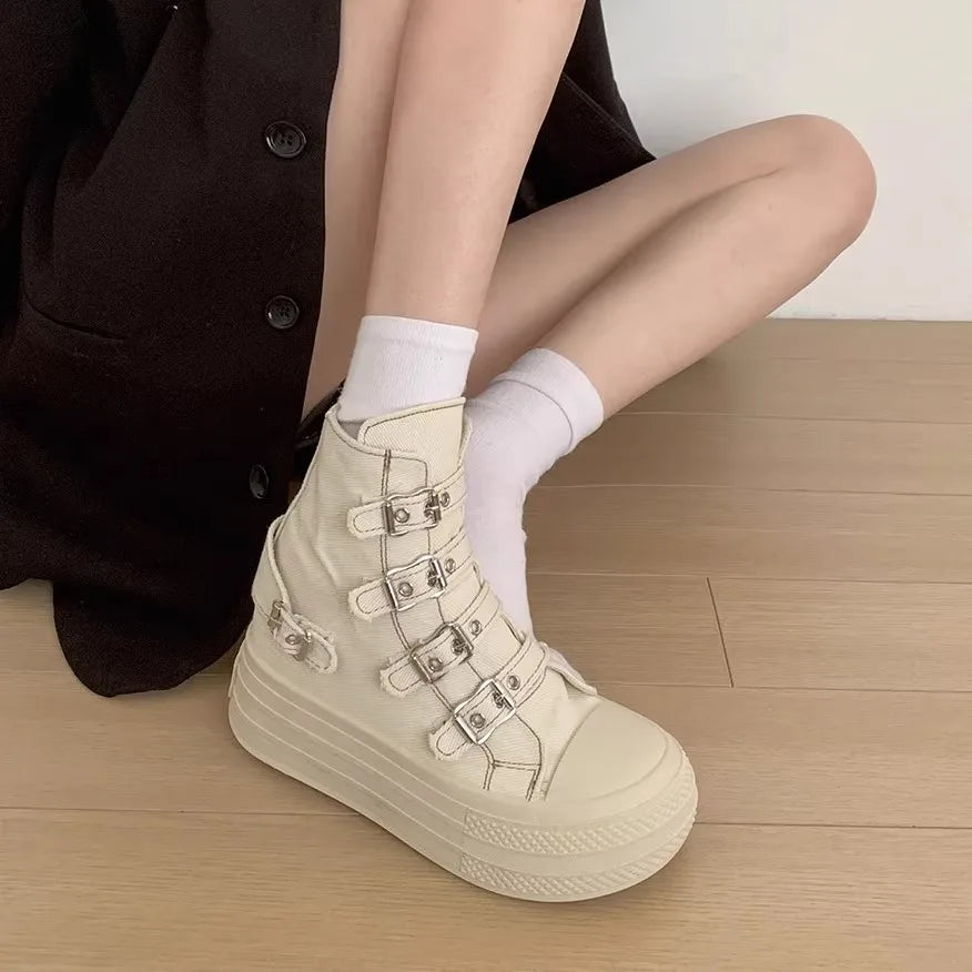CHABELLA Women's High Top Canvas Shoe Design Buckle Strap Zip Simplicity Female Shoes 2025  High Street Grace Waling Shoes