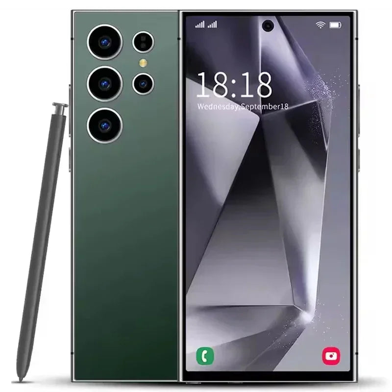 Smartphone with stylus on a white background
