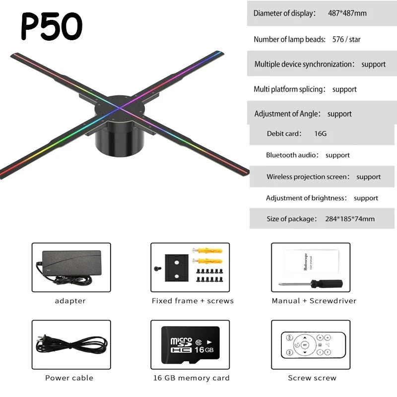 3D Fan Hologram Projector Wifi Display Advertising Logo Light Led Sign Holographic Lamp Three-Dimensional Projectors 52-80CM
