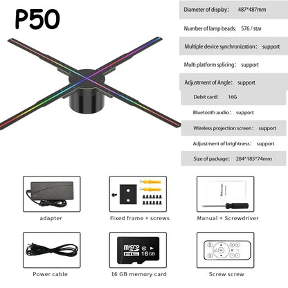 3D Fan Hologram Projector Wifi Display Advertising Logo Light Led Sign Holographic Lamp Three-Dimensional Projectors 52-80CM