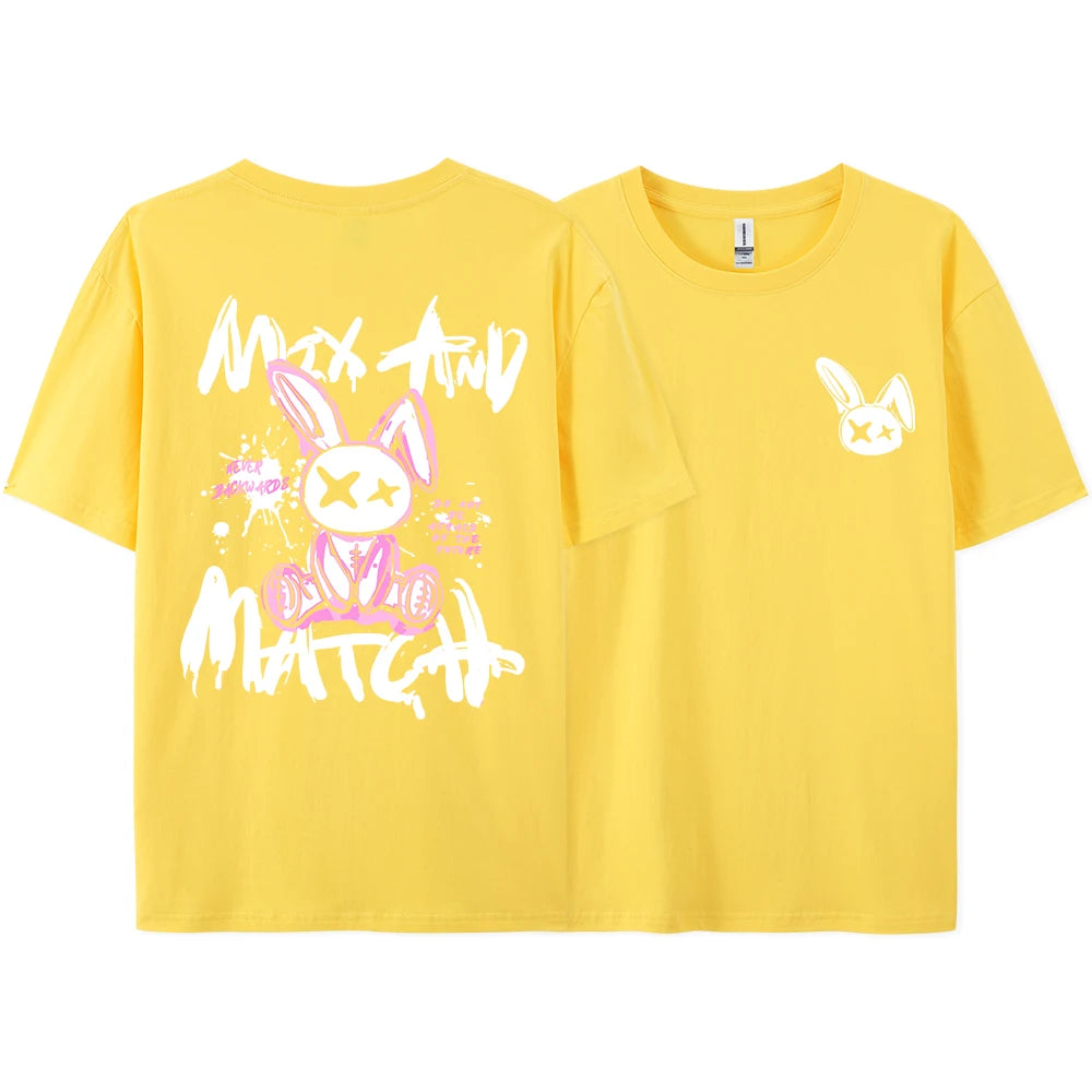 Pink Ragdoll Rabbit Harajuku Print T-Shirt Men Loose Oversize  Clothing Hip Hop Casual Short Sleeve S-XXXL Cotton T-Shirt Couple
