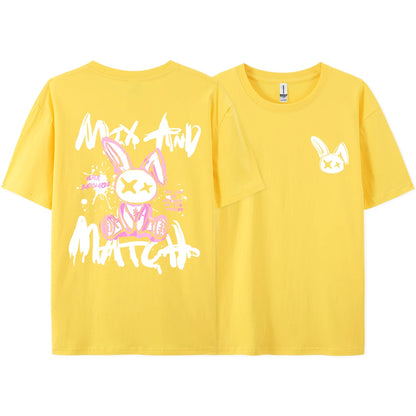 Pink Ragdoll Rabbit Harajuku Print T-Shirt Men Loose Oversize  Clothing Hip Hop Casual Short Sleeve S-XXXL Cotton T-Shirt Couple