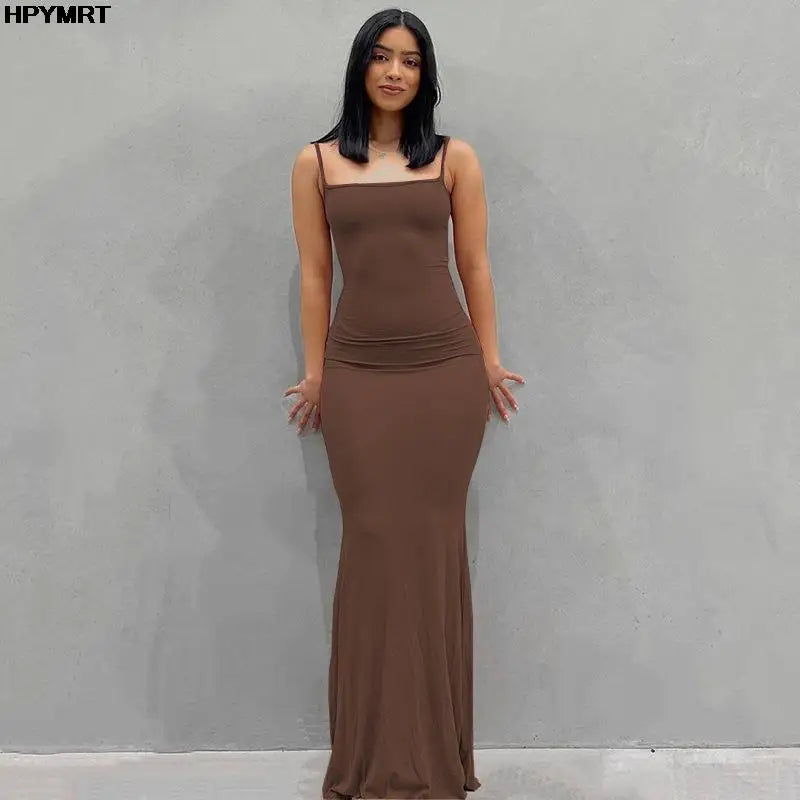 Women's Satin Backless Bodycon Maxi Slip Dress