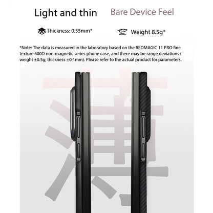 Two phone cases side by side with text about thickness and weight on a light gray background.