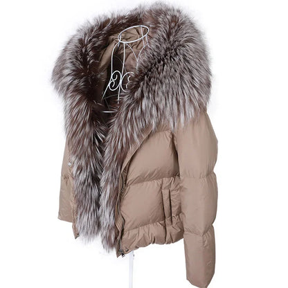 2025 MAOMAOKONG White Duck Down Jacket Winter Women Warm Loose Coat Natural Real Fox Fur Collar Thick Luxury Outerwear parkas