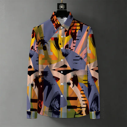 Men's Abstract Color-Block Stripe Print Shirt