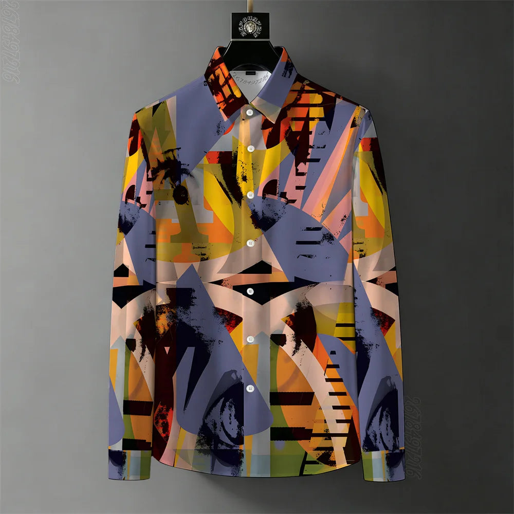Men's Abstract Color-Block Stripe Print Shirt