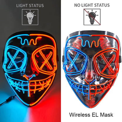 Drahtlose Neon-LED-Reinigungsmaske, im Dunkeln leuchtende Cosplay-Horrormaske, Halloween-Maskerade-Partymasken, leuchtende, lustige Verkleidung