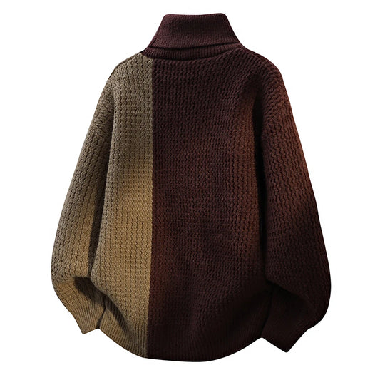 Turtleneck Sweater Men Women Autumn Winter Vintage Splicing Colors Pullovers Fashion Casual Sweaters Loose Men Knitwear Pullover