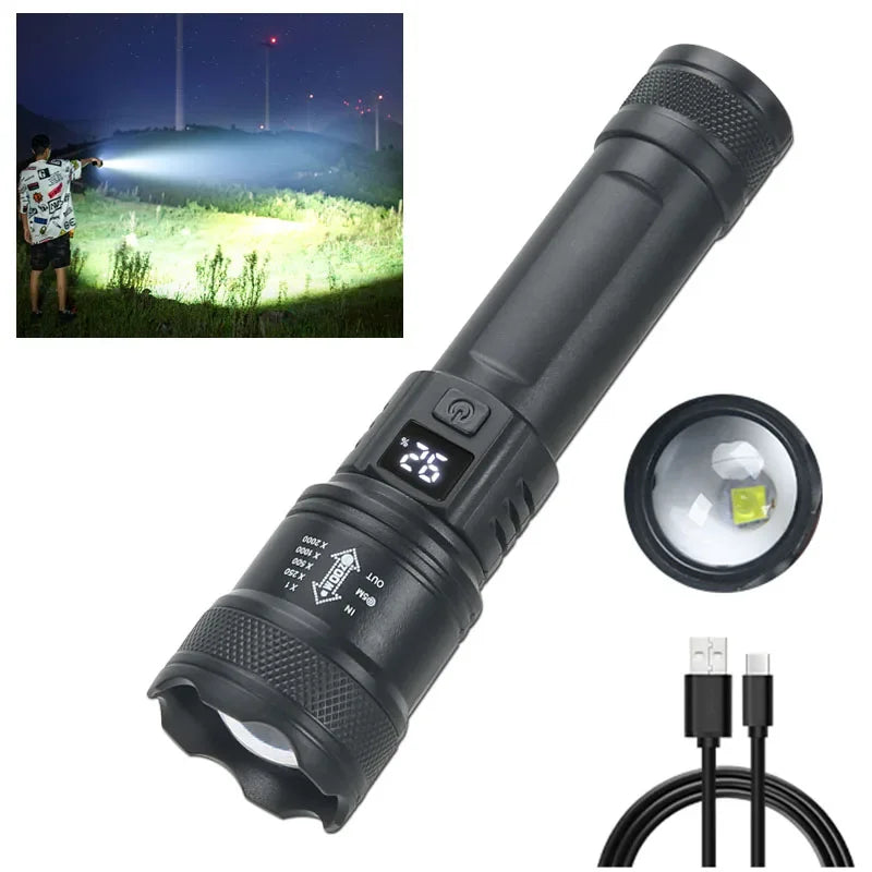 2000LM LED Tactical Flashlight | USB Rechargeable Zoom Torch | Camping & Emergency