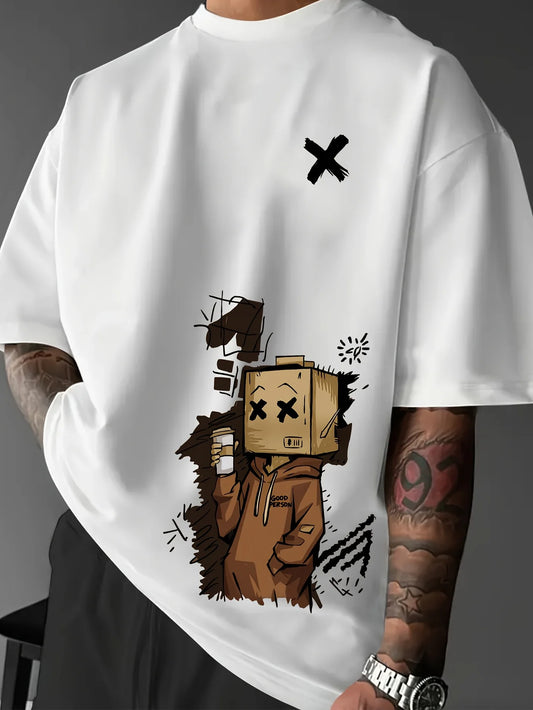 Men's 100% Cotton Doll Graffiti Print Round Neck Tee