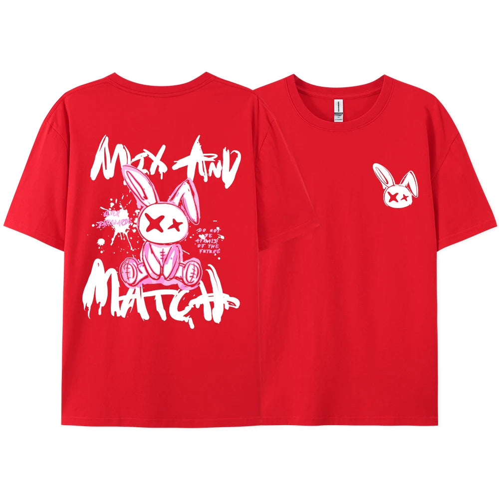 Pink Ragdoll Rabbit Harajuku Print T-Shirt Men Loose Oversize  Clothing Hip Hop Casual Short Sleeve S-XXXL Cotton T-Shirt Couple