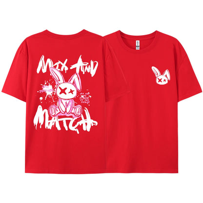 Pink Ragdoll Rabbit Harajuku Print T-Shirt Men Loose Oversize  Clothing Hip Hop Casual Short Sleeve S-XXXL Cotton T-Shirt Couple