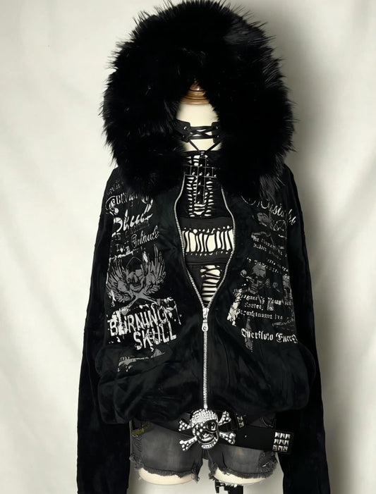 White Fur collar sweater Dalian Hood Zipper Sweatshirt Zipper Casual