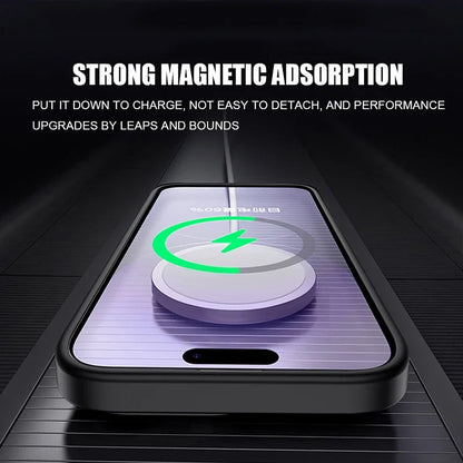 Phone with magnetic charging feature on a black background