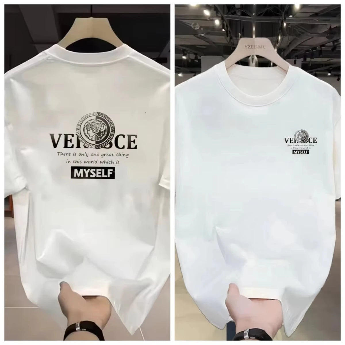 Bedrucktes Hemd Sommer High-End Leichtes Seiden-Baumwoll-Kurzarm-T-Shirt für Herren und Damen Trendige Hemden