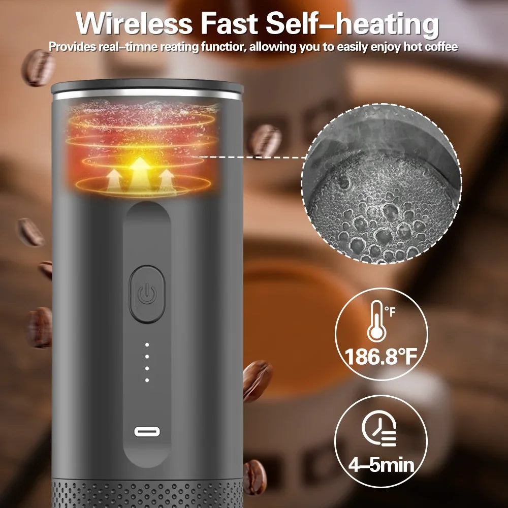 TINSOL Wireless Portable Espresso Machine Capsule Coffee Powder Travel Coffee Maker Smart Extraction Wireless Heating