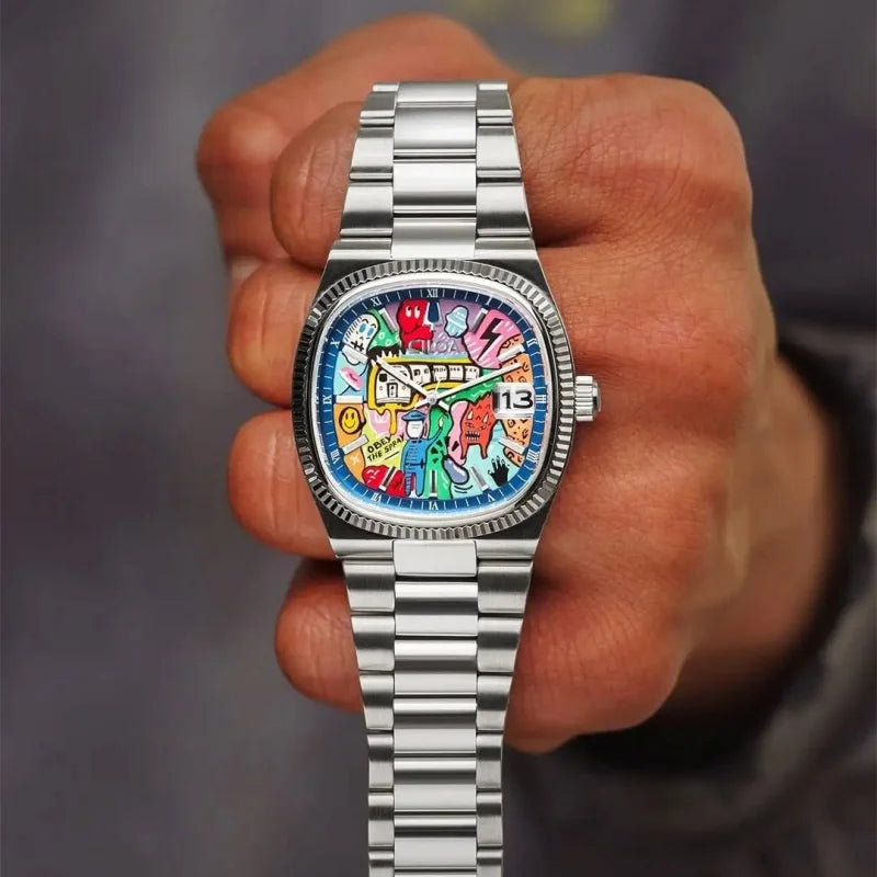 Quadratische Retro-Uhr für Herren – Luxuriöse wasserdichte Quarzuhr aus Edelstahl, minimalistische Anzuguhr als Geschenk