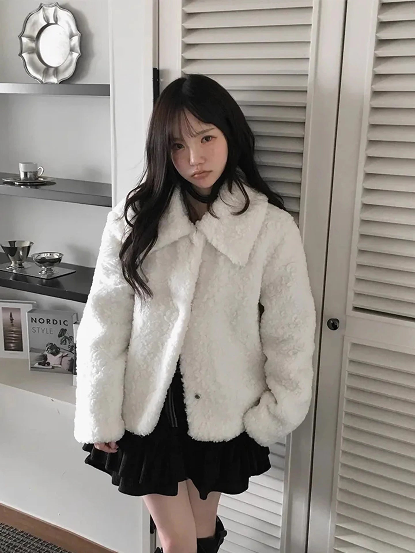 Cute Anti-Aging Doll Collar Cotton Lamb Fur ort Jaet Women's Winter Thiened Versatile Pure Color Cotton Coat