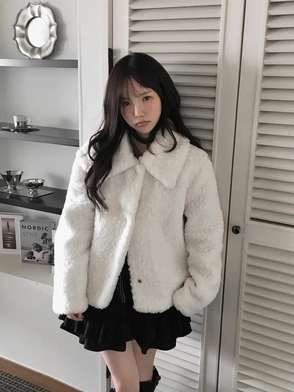 Cute Anti-Aging Doll Collar Cotton Lamb Fur ort Jaet Women's Winter Thiened Versatile Pure Color Cotton Coat