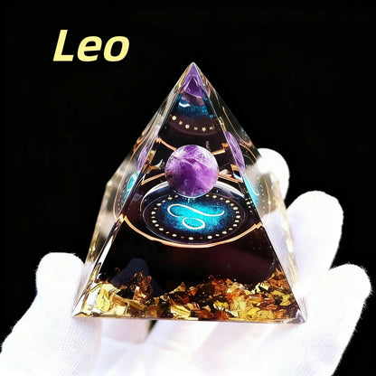 1 Stück Zwölf Tierkreiszeichen Pyramidenkristalle, Pyramidenornament Amethyst Kies Harz, Kristall Organit Pyramide, Festliche Geschenke