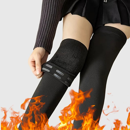Women's Plus JK Style Thigh High Stockings Plus Size Non-slip Silicone Warm Plush Lined Over The Knee Socks For Fall & Winter
