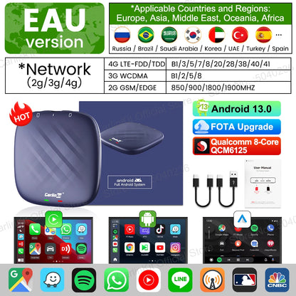 Android 13 CarlinKit Android Auto Wireless CarPlay AI TV Box QCM6125 8-Core Split Screen 64G 128G For Netflix YouTube Play Store