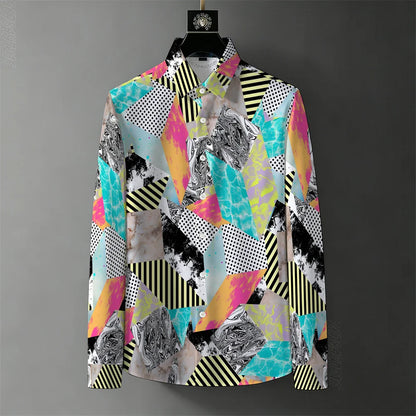 Men's Abstract Color-Block Stripe Print Shirt