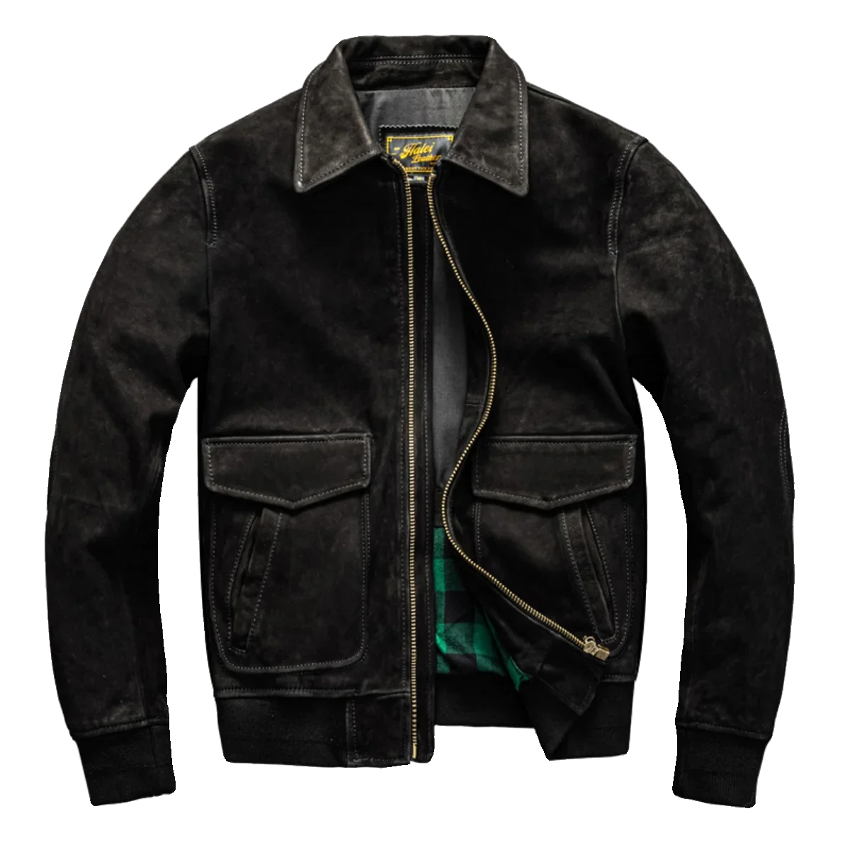 Black jacket with a zipper on a white background
