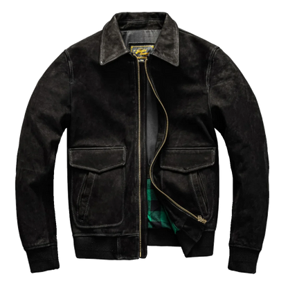 Black jacket with a zipper on a white background