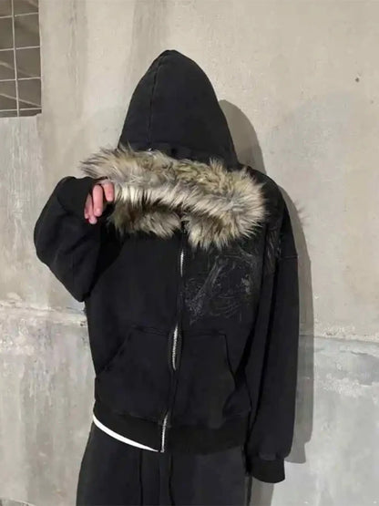 Autumn and winter unisex zipper thick sweatshirt jacket with hat simple daily versatile and not monotonous