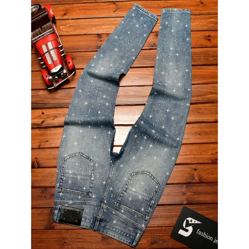 Men's Flash Print Slim Luxury Jeans | Elastic