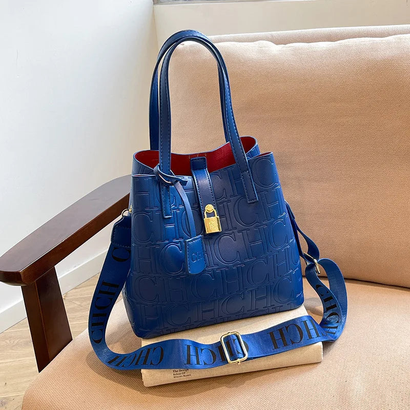 2025 New Large-capacity Bucket Bag, Winter Fashion Letter Printing Temperament Versatile Messenger Bag