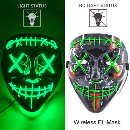 Drahtlose Neon-LED-Reinigungsmaske, im Dunkeln leuchtende Cosplay-Horrormaske, Halloween-Maskerade-Partymasken, leuchtende, lustige Verkleidung