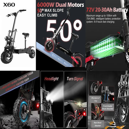 Promotional collage of an electric scooter with features highlighted.