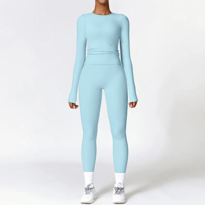 2PCS Yoga Set Women Gym Clothing Fitness Workout Set Sportswear Female Long Sleeve Crop Top High Waist Leggings Sports Suits