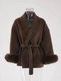 UCXQ Eleganter OL Business-Mantel Pelz-Patchwork Langarm Wollmantel Schöne Damenbekleidung Jacke Herbst 2025 Winter