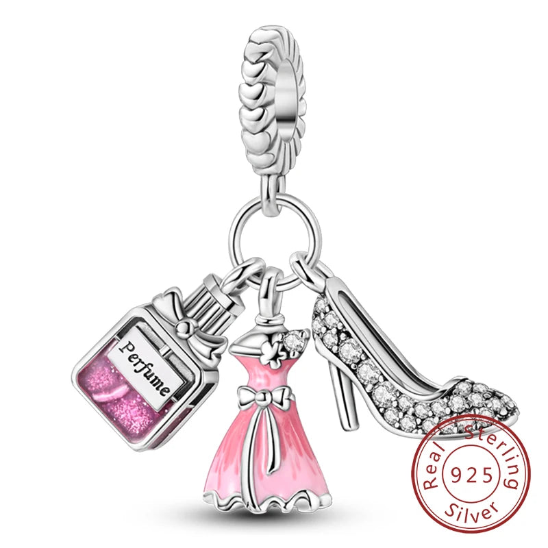Charm 925 Sterling Silver Pink Pendant Charm Fit Original Charm Bracelet Necklace Beads DIY Jewerlry Accessories