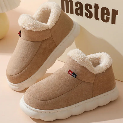 Bebealy Winter Fur Men Slippers Men Shoes Outdoor Nonslip Short Plush Men Slippers Casual Fuzzy House Ankle Men Boots Flat Shoes