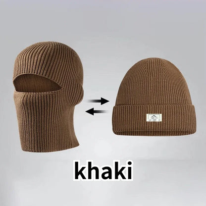 2 in1 Winter Mask Beanies Hats Warm Knitted Balaclava Hats Windproof Solid Full Face Ski Bonnet Tactical Cycling Earmuffs Cap