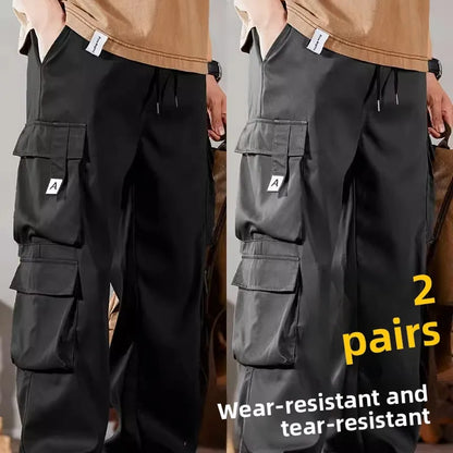 Men's Workwear Pants Large Size Casual Wear Resistant Toiling Summer Wearable Trousers for Construction Site Loose Fit Polyes...