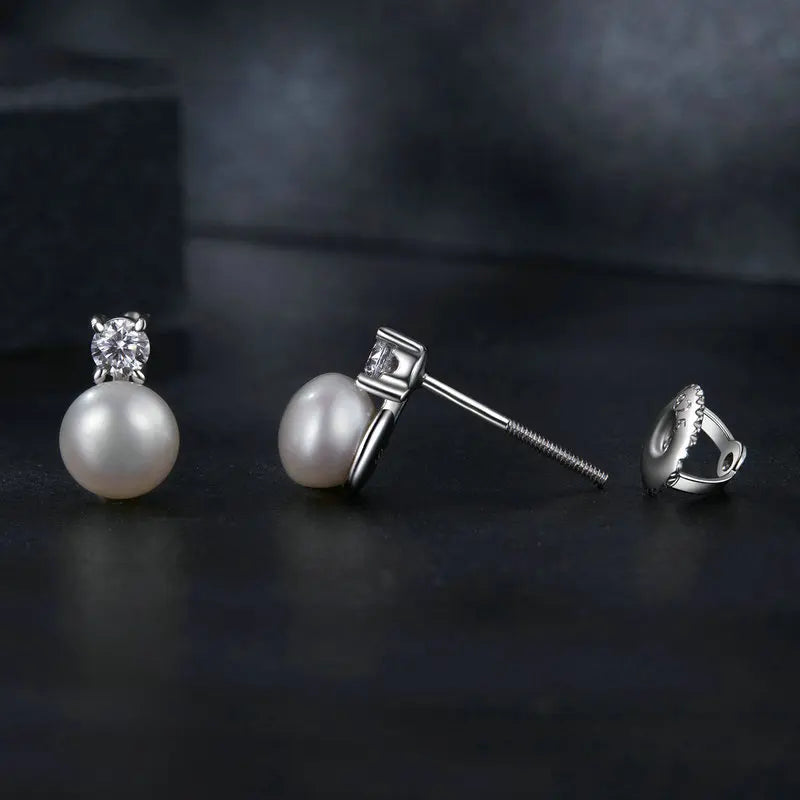 Bamoer U 0.1CT Mini Moissanite Pearl Stud Earrings Natural Freshwater Drop Earrings Lab Diamond 925 Sterling Silver Jewelry Gift