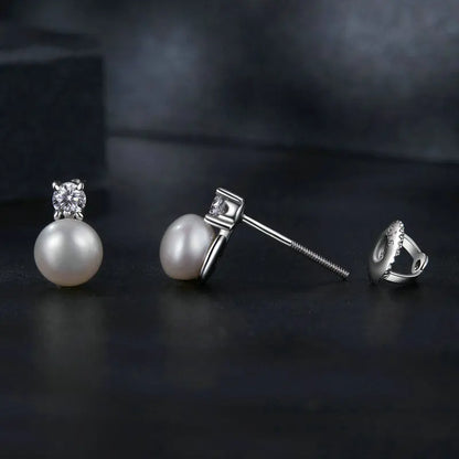 Bamoer U 0.1CT Mini Moissanite Pearl Stud Earrings Natural Freshwater Drop Earrings Lab Diamond 925 Sterling Silver Jewelry Gift