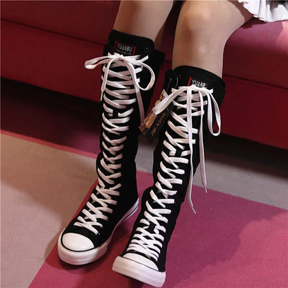 Casual Canvas Shoes Women's Flat Heel Dance Streetwear Zipper High Top Anti-slip Rubber Sole Pure Color Fashionable Adult Foo...